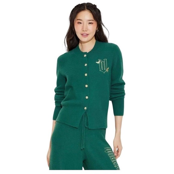 Wicked Sweaters - Emerald Green Cardigan Sweater with Ribbed Cuffs